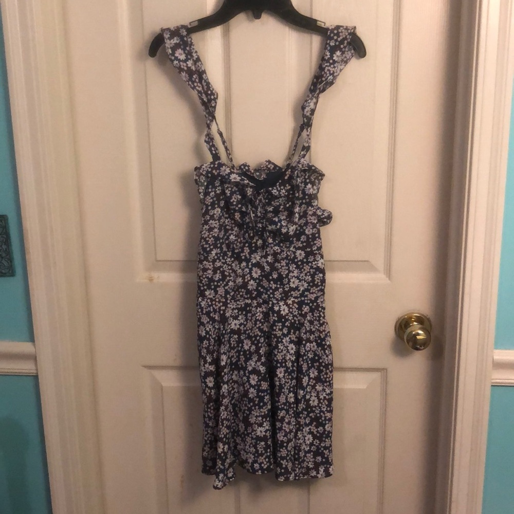 Navy blue and purple floral romper